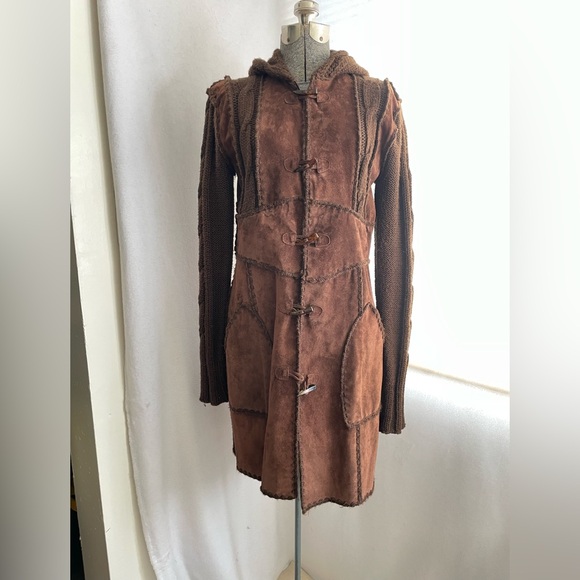 Luciano Abitboul suede and knit long boho hooded sweater coat - Picture 2 of 13